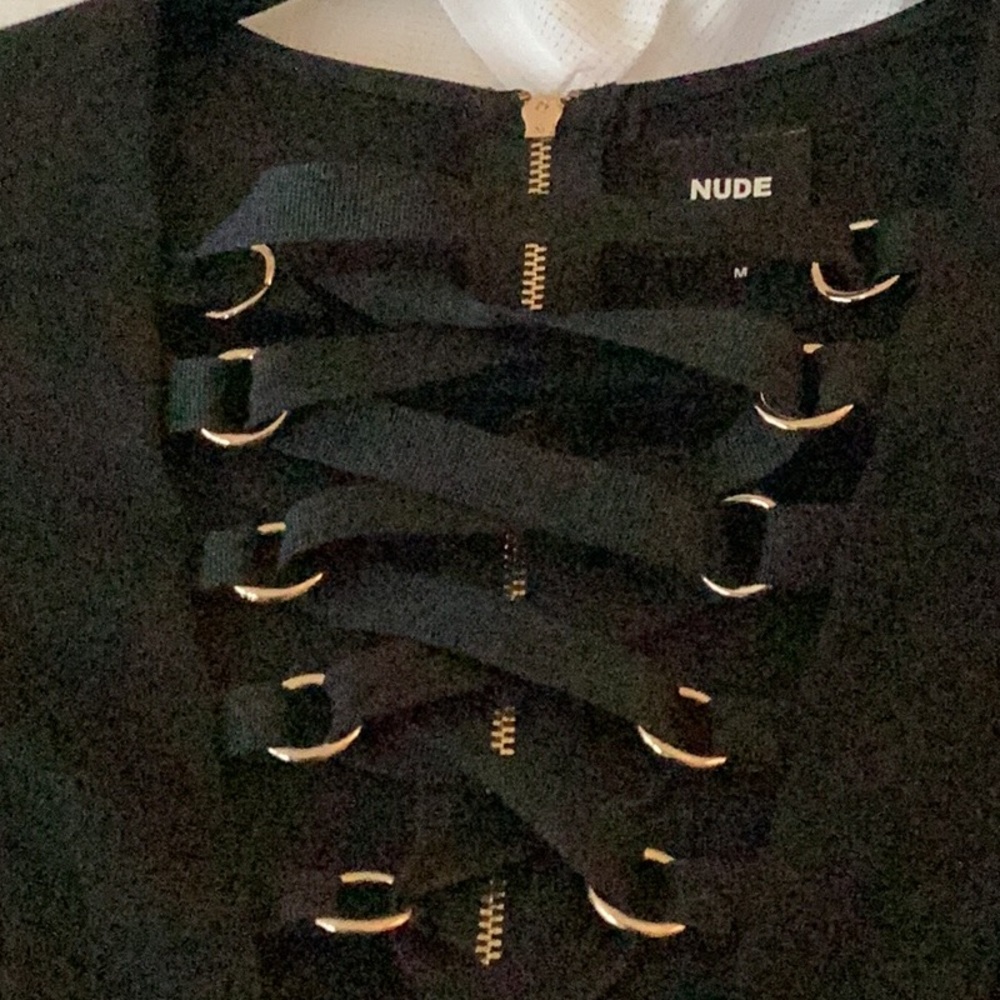 NWOT NUDE Brand Black Front Lace-Up Bodysuit (Greatest Bodysuit Ever!)